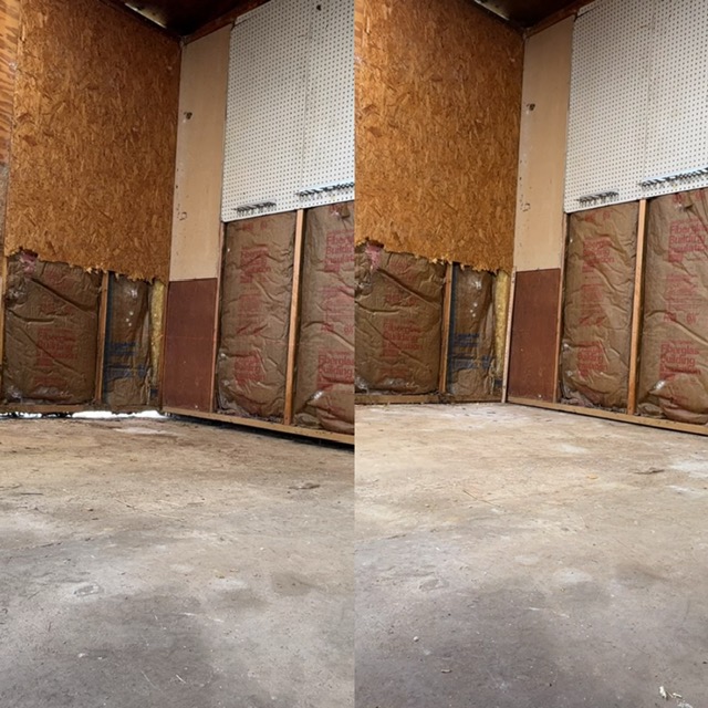 Before-and-after interior concrete slab work