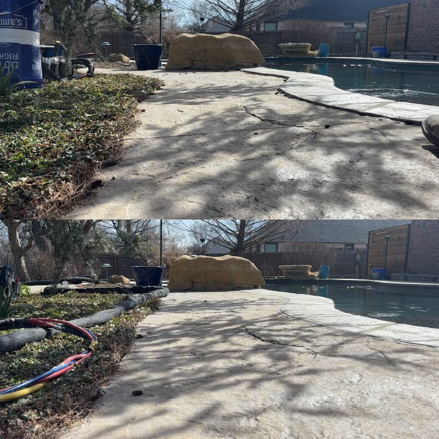 Before-and-after pool deck concrete leveling