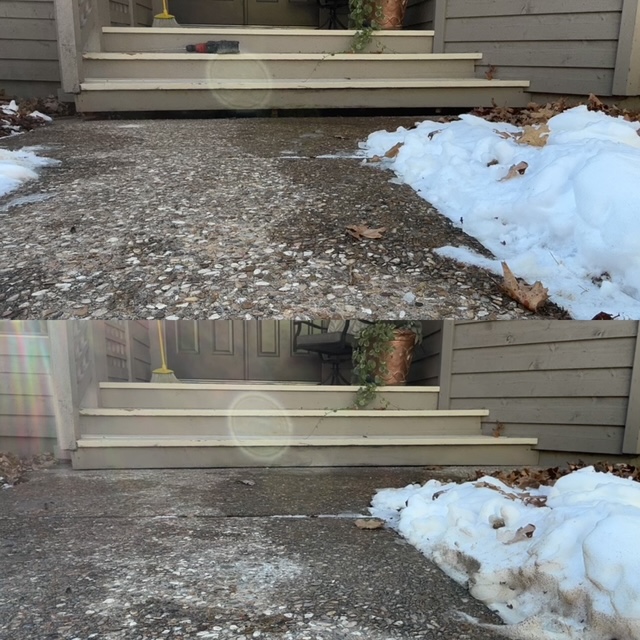 Before-and-after winter walkway concrete restoration